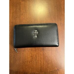 Chrome Hearts Leather Wallet Cross Design Black W/ Silver Hardware ZIP Dagger